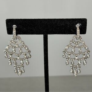 NWOT Exquisite, Convertible Crystal Chandelier Statement Earrings, Silvertone